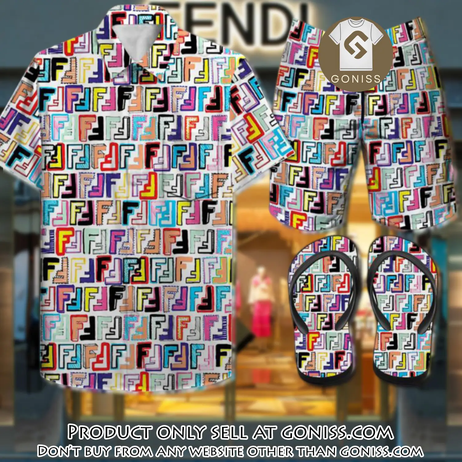 Fendi combo hawaii shirt shorts flip flops luxury brand summer outfit hsf028 gn0552366